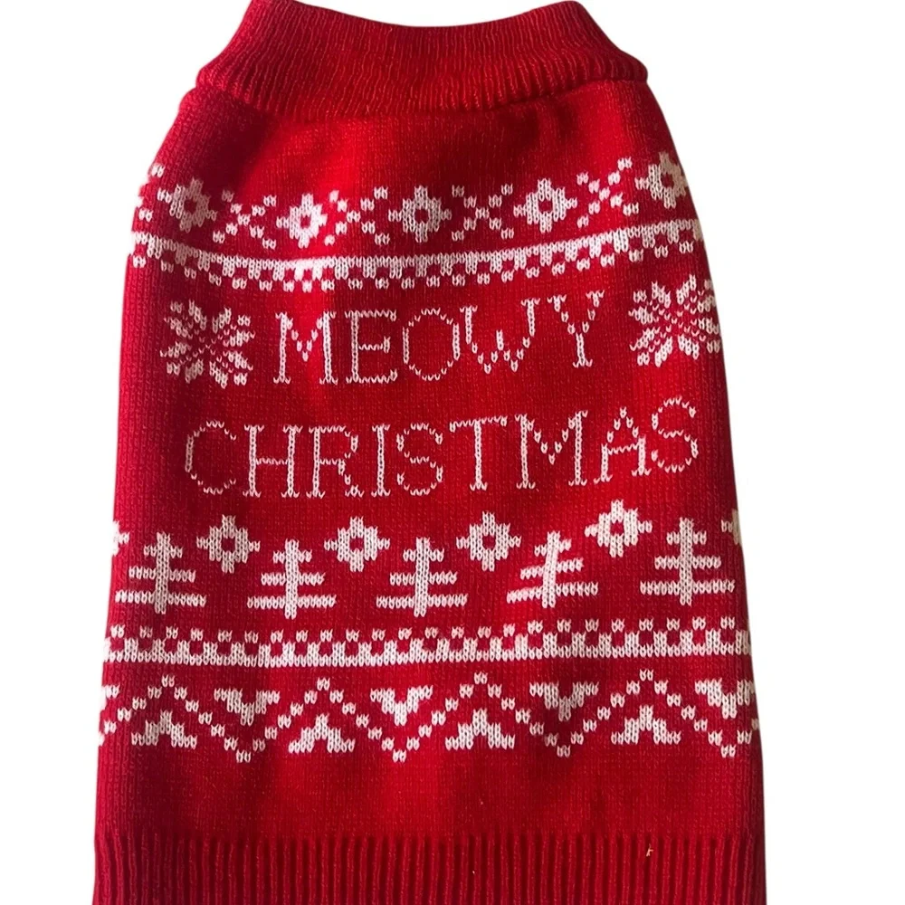 Festive Red 'Meowy Christmas' Holiday Sweater